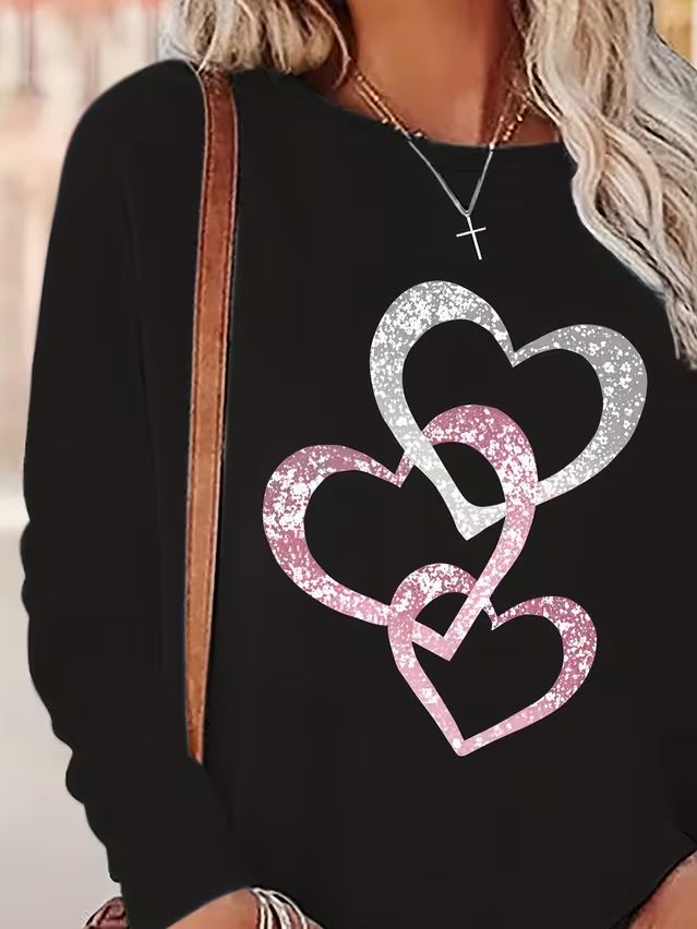 Women's Long Sleeve T-shirt Spring/Fall Black Heart/Cordate Printing Jersey Crew Neck Daily Going Out Casual Top