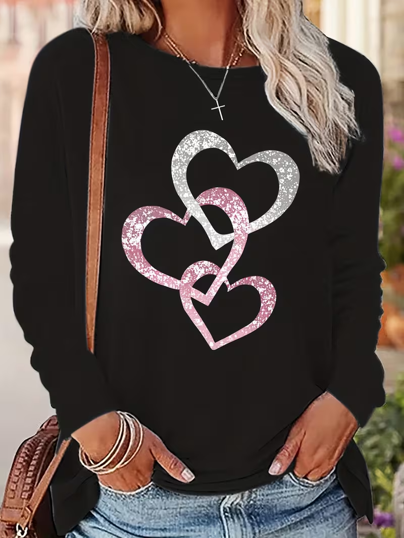 Women's Long Sleeve T-shirt Spring/Fall Black Heart/Cordate Printing Jersey Crew Neck Daily Going Out Casual Top