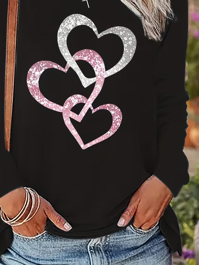 Women's Long Sleeve T-shirt Spring/Fall Black Heart/Cordate Printing Jersey Crew Neck Daily Going Out Casual Top