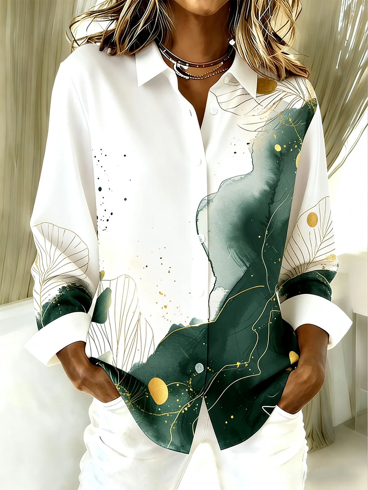 Casual Shirt Collar Gradient Pattern Shirt