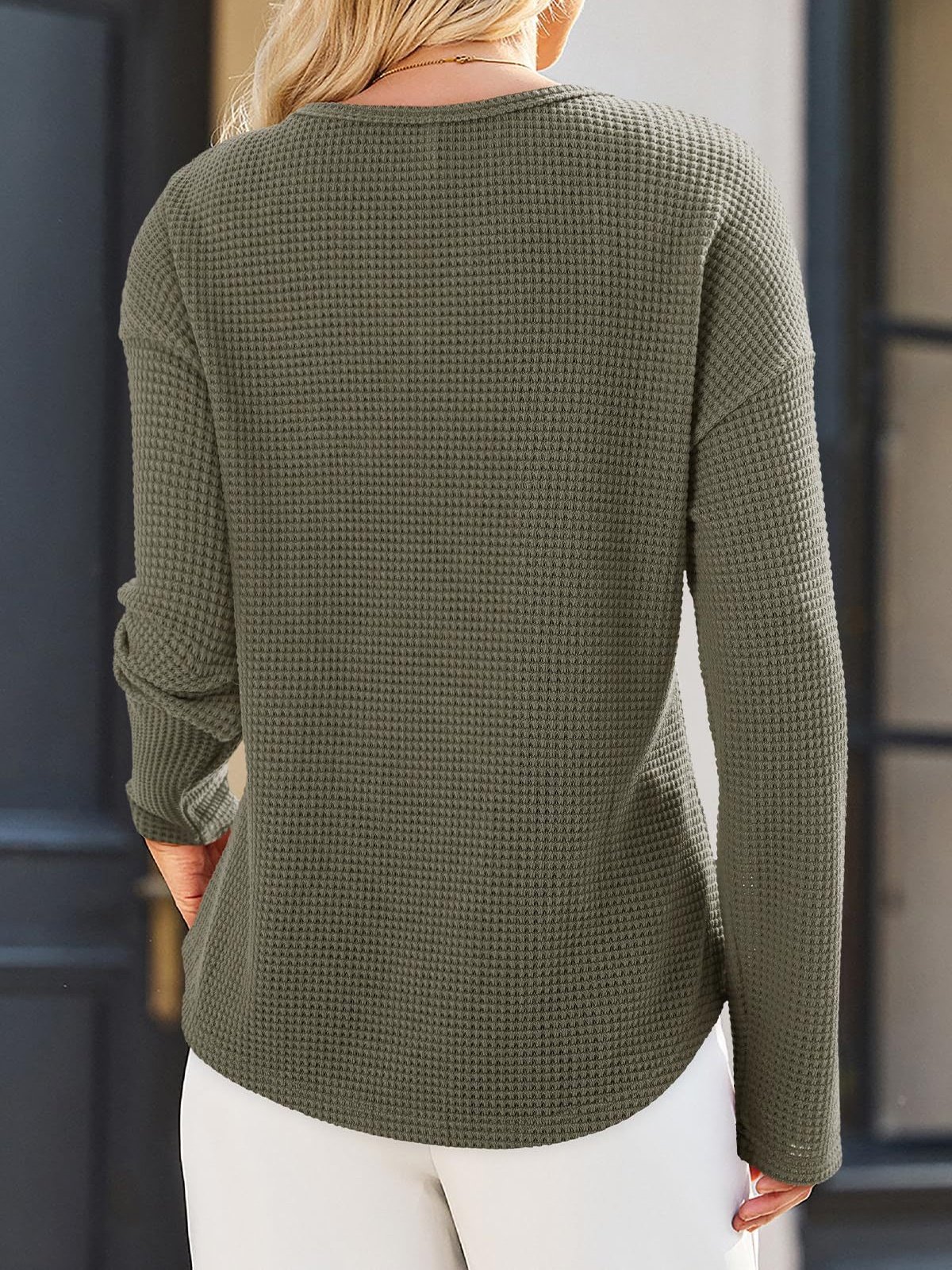 Women's Long Sleeve T-shirt Spring/Fall Deep Pink Plain Split Joint V Neck Daily Going Out Casual Top