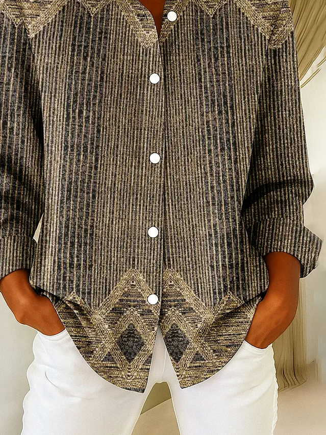 Women's Long Sleeve Shirt Spring/Fall As Picture Abstract Buckle Shirt Collar Regular Sleeve Daily Going Out Casual Top