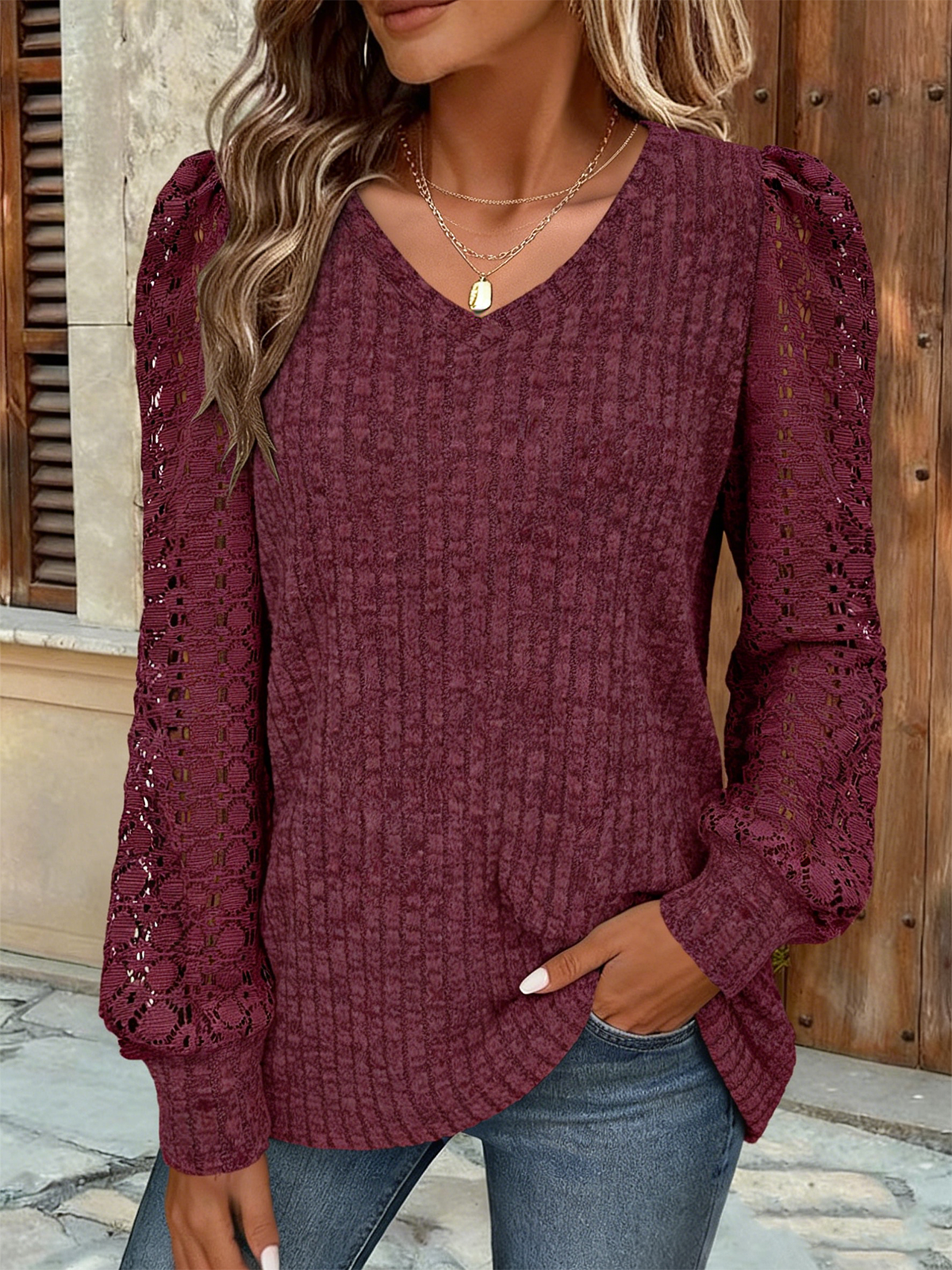 Lace Elegant Cotton-Blend T-Shirt