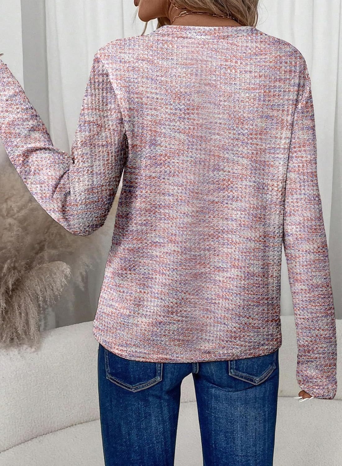 Plaid V Neck Loose Casual T-Shirt