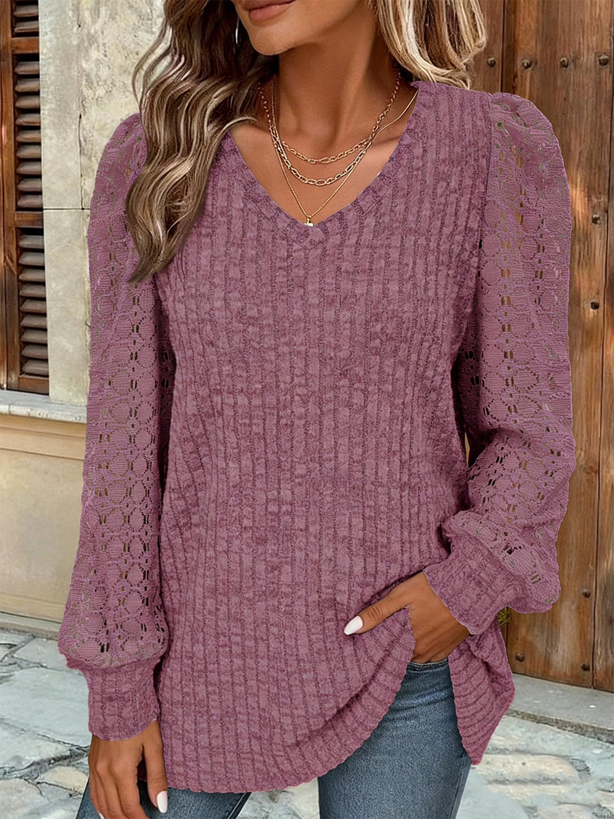 Lace Elegant Cotton-Blend T-Shirt