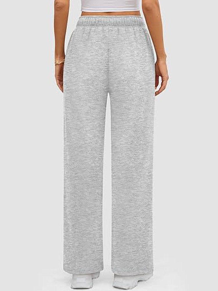 Women's  Elastic Waist H-Line Wide Leg Pants Daily Going Out Pants Gray Casual Split Joint Plain Fleece-lined Sweatpants