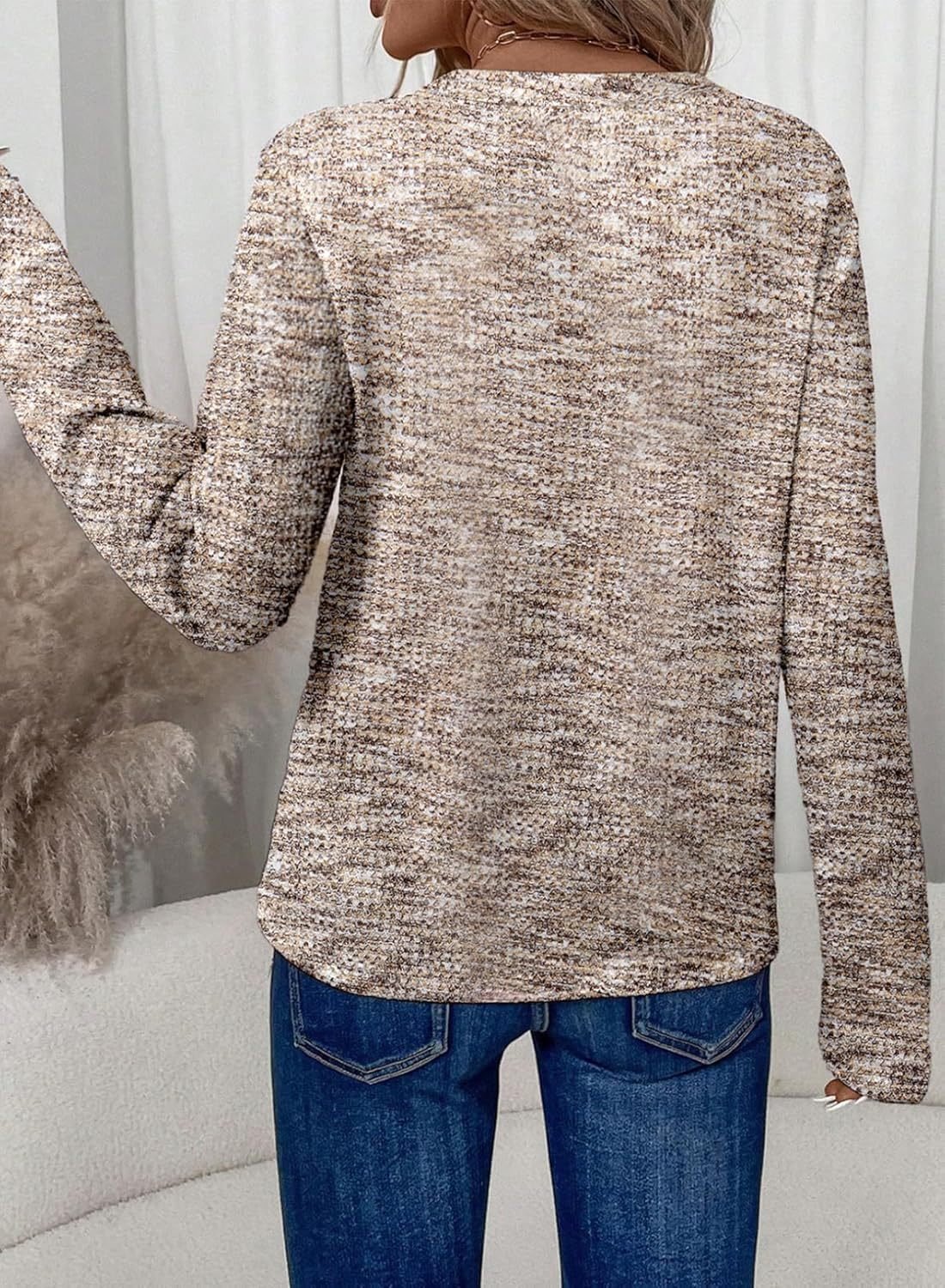 Plaid V Neck Loose Casual T-Shirt