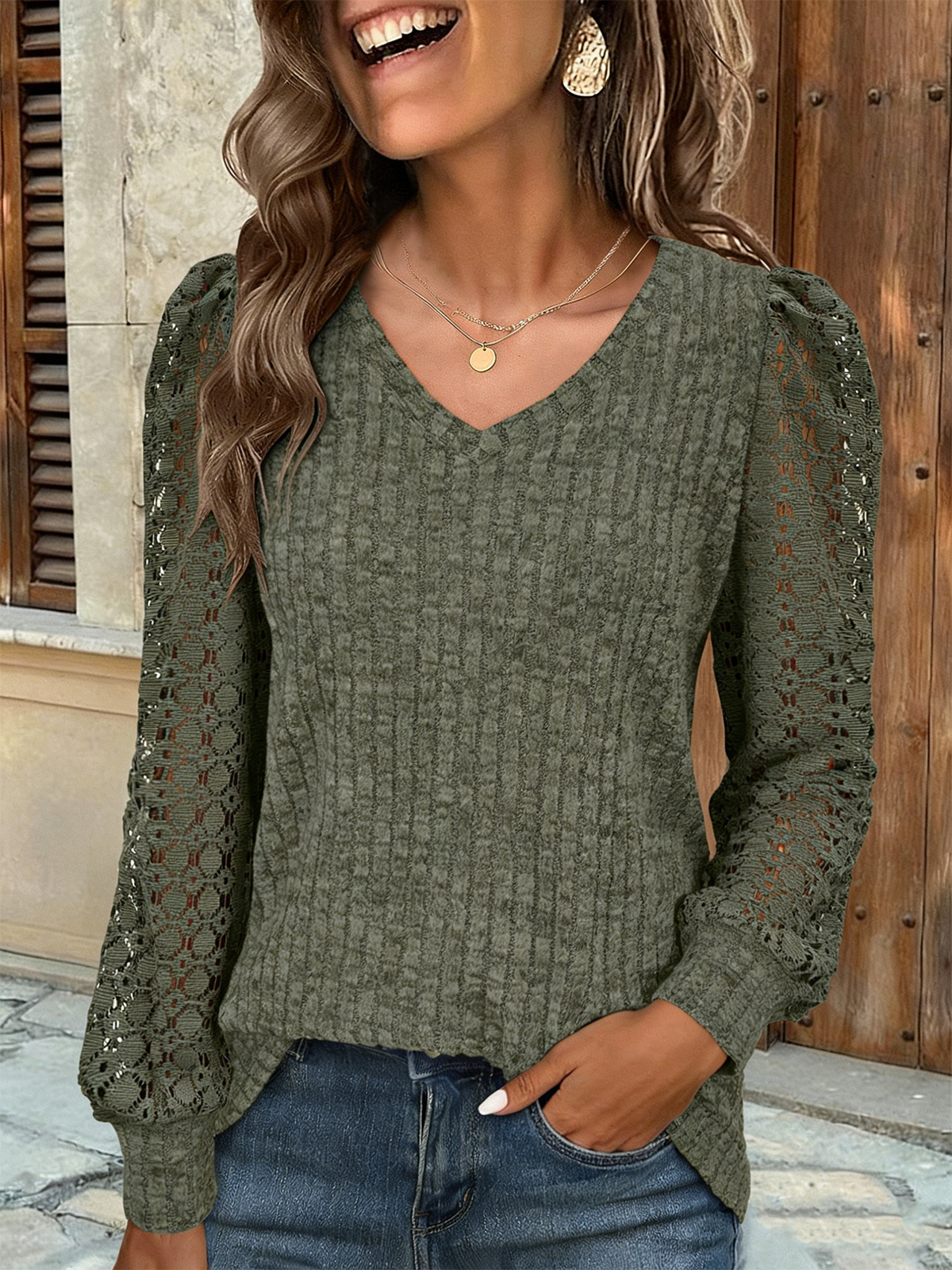 Lace Elegant Cotton-Blend T-Shirt