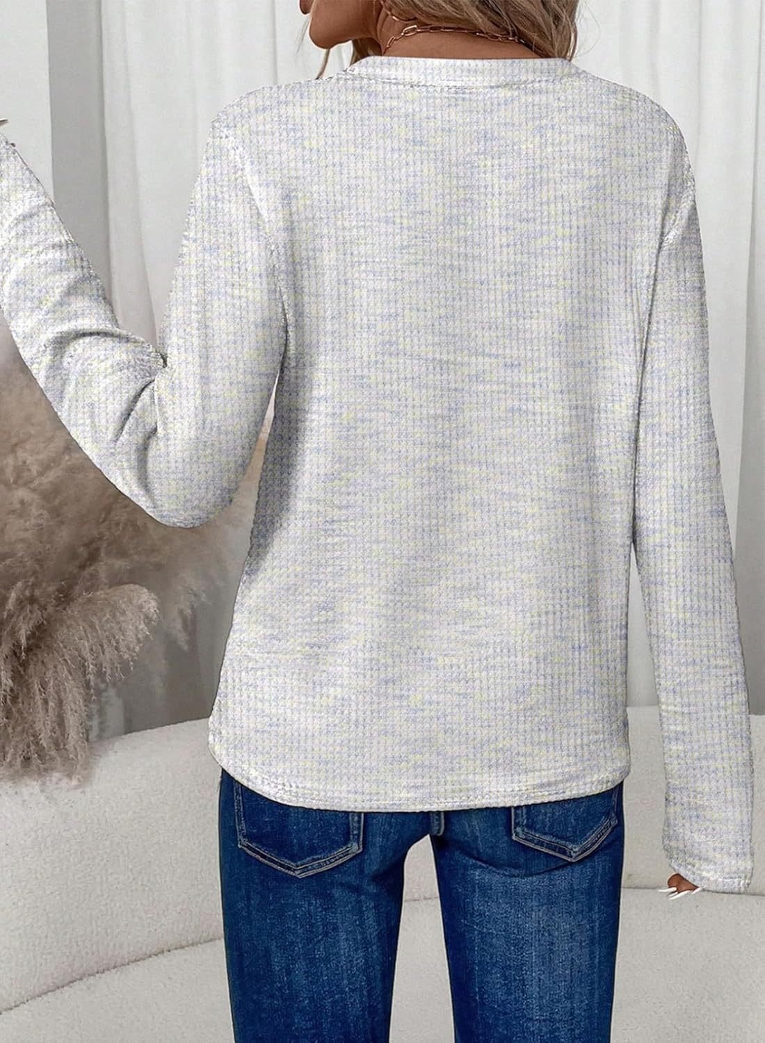 Plaid V Neck Loose Casual T-Shirt