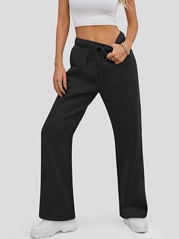 Women's  Elastic Waist H-Line Wide Leg Pants Daily Going Out Pants Gray Casual Split Joint Plain Fleece-lined Sweatpants