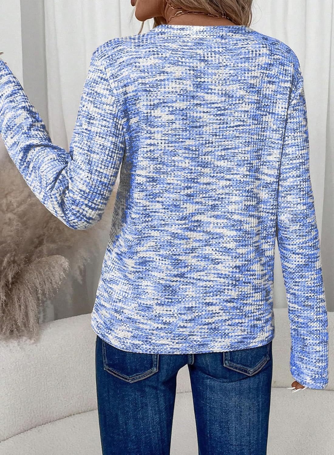 Plaid V Neck Loose Casual T-Shirt