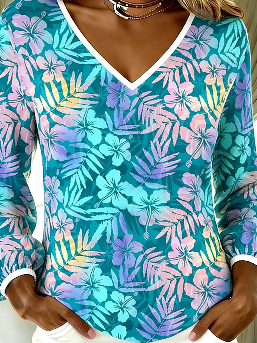 Loose Cotton V Neck Vintage T-Shirt