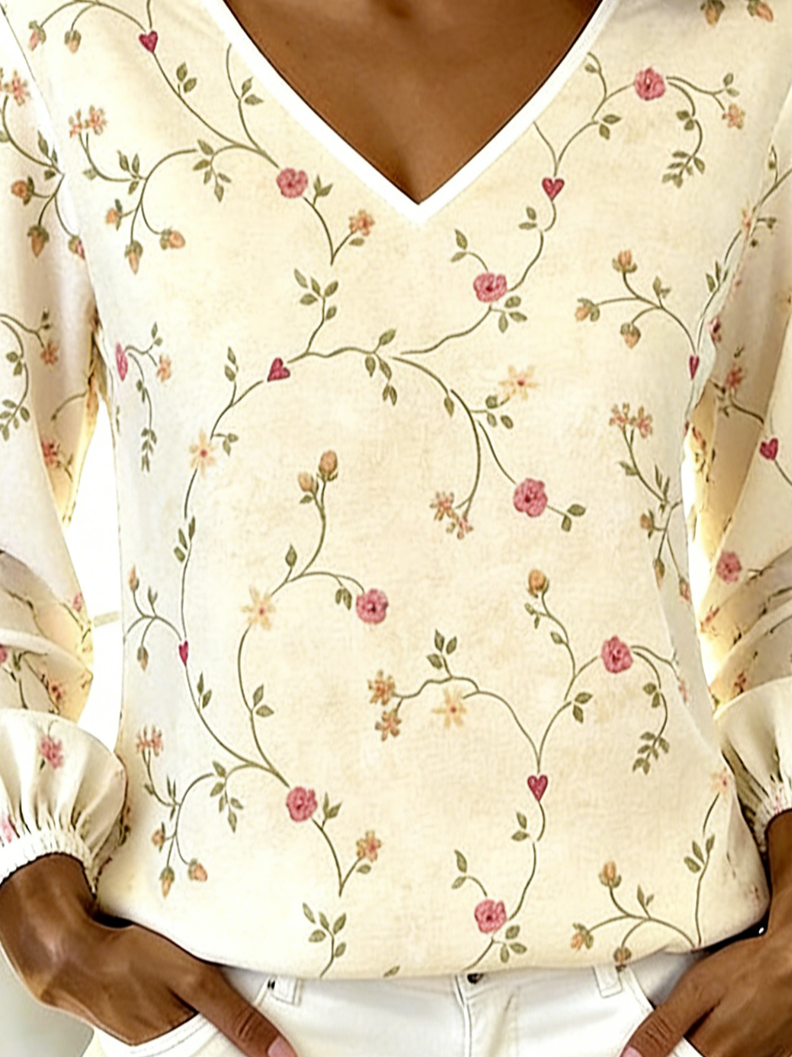 Vintage Cotton Loose V Neck T-Shirt