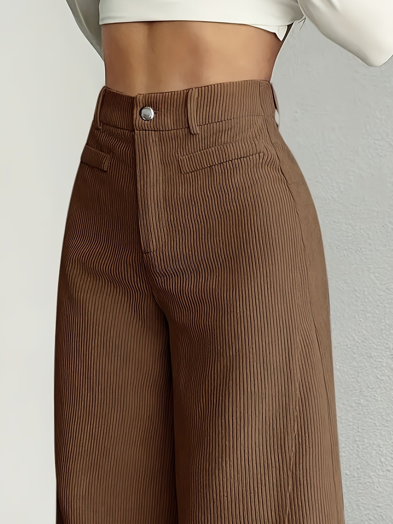 Women's  Elastic Waist H-Line Wide Leg Pants Daily Going Out Pants Deep Brown Casual Split Joint Plain Spring/Fall Pants