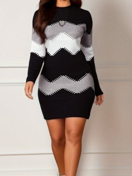 Women's Long Sleeve Spring/Fall Black Color Block Split Joint Hoodie Daily Going Out Casual Midi Bodycon Hip Skirt Dress