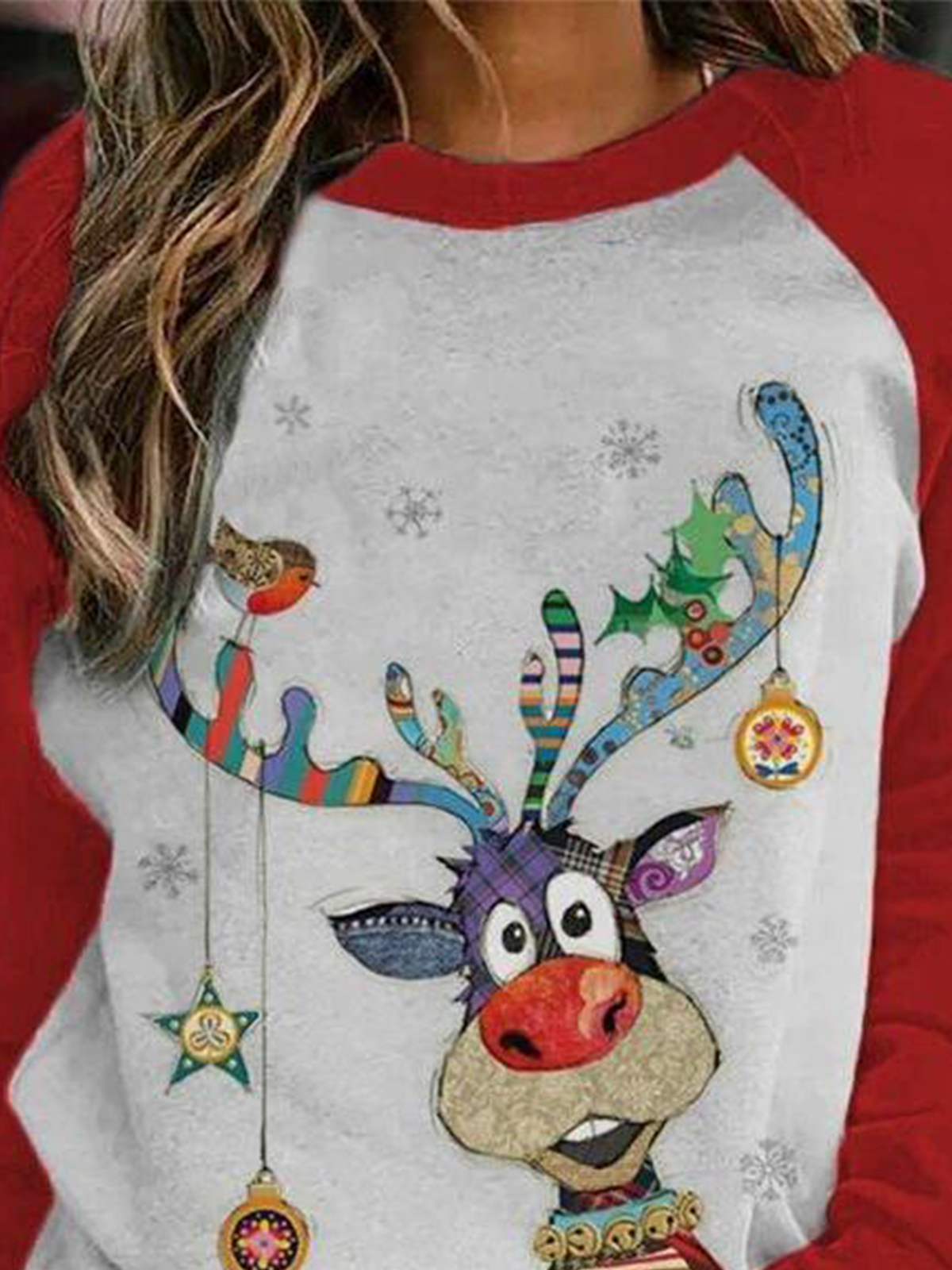 Casual Long Sleeve Christmas Animal Cotton-Blend Sweatshirt