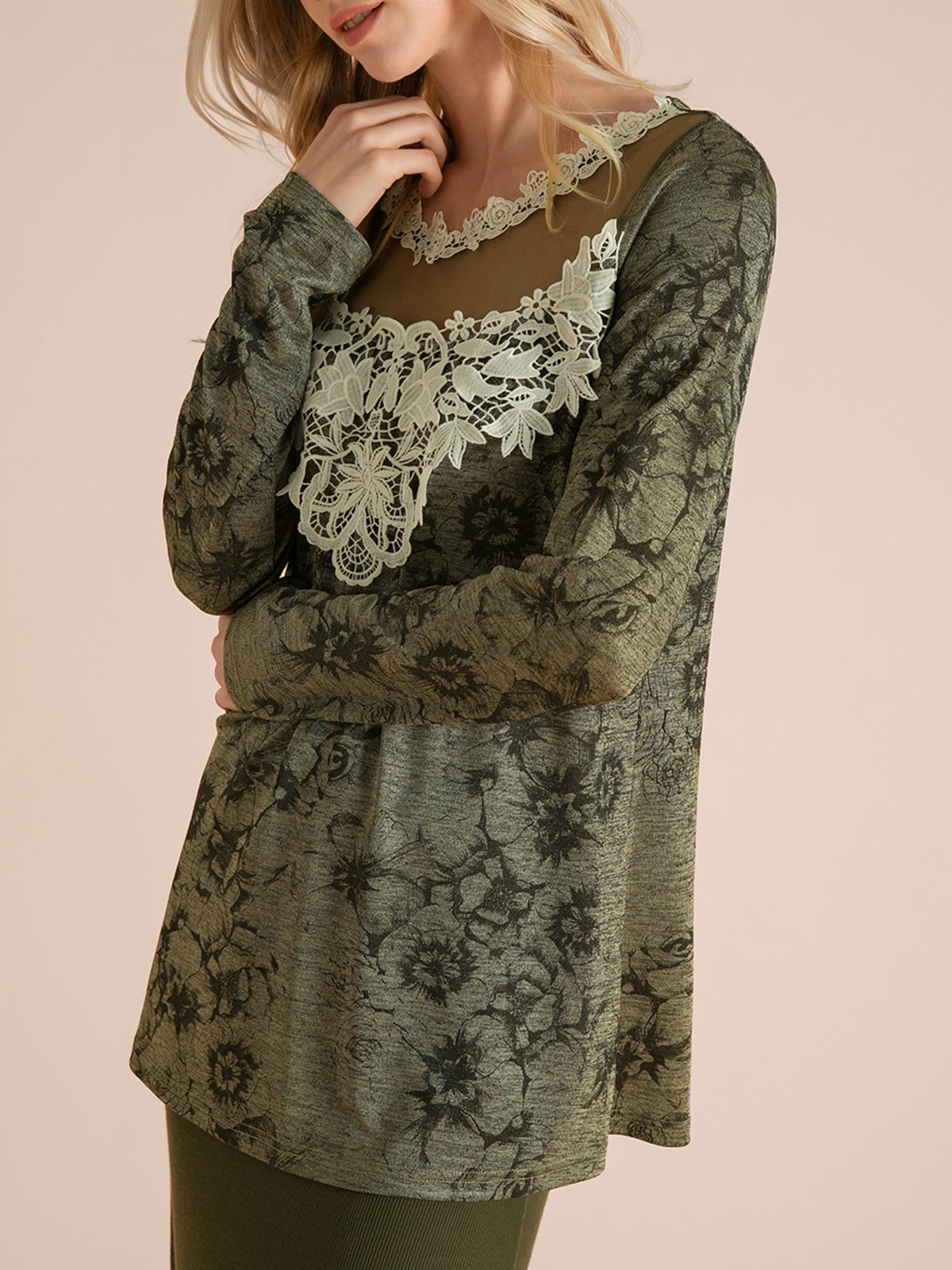 V Neck Casual Long Sleeve Floral Top