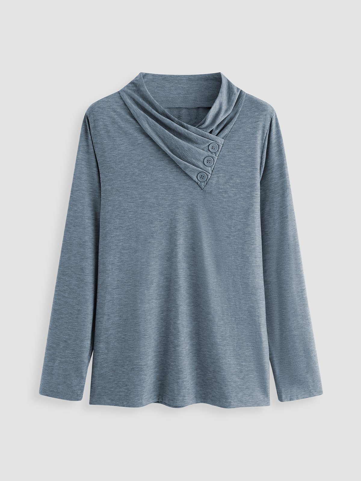 Women Casual Cotton Turtleneck Buttoned Shirt