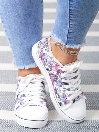 Floral Light Lace Up Canvas Sneakers