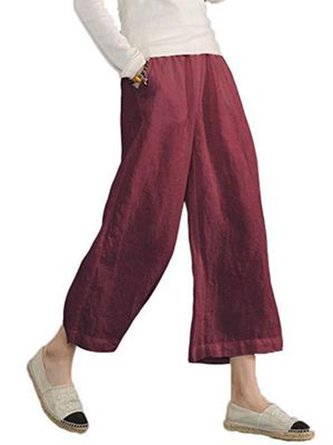 Plus Size Casual Solid Color Pockets Summer Linen Cotton Bottoms for Women