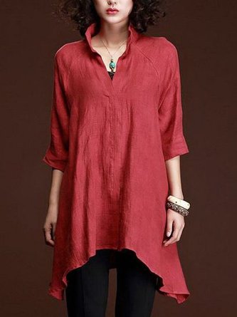 Women Casual 3/4 Sleeve V Neck Solid Top