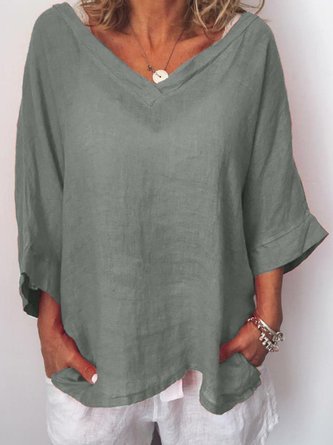 zolucky Women Thin Summer Linen Casual Long Sleeve Solid Shirt