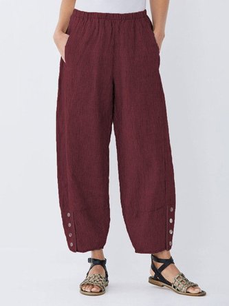 Women Casual Linen Elastic Waist Loose Pants