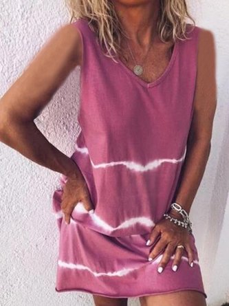 Women V Neck Printed Casual Sleeveless Knitting Dress