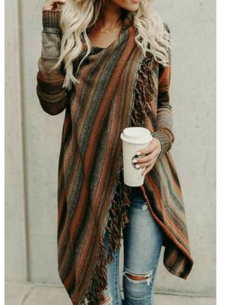 Women Asymmetrical Long Sleeve Stripes Casual Sweater