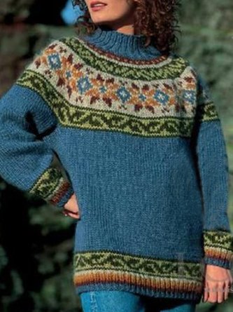 Cotton Long Sleeve Geometric Sweater