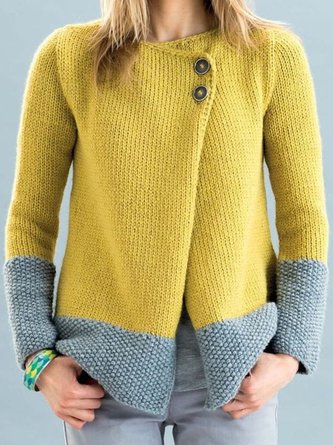 Women Plus Size Solid Cardigan Women Crew Neck Sweater