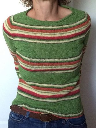 Green Knitted Long Sleeve Crew Neck Tops