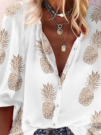  V Neck Casual Long Sleeve Blouse