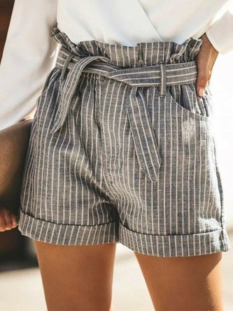 Women Striped cotton and linen casual shorts