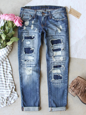 Blue Denim Printed Casual Jeans