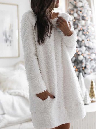White Patchwork Cotton-Blend Casual Casual Weaving Dress