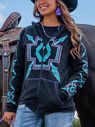 Deep Blue Vintage Shift Hoodie Geometric Knit coat