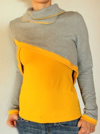 Vintage Color-block Plus Size Plain Long Sleeve Statement Casual Sweatshirts
