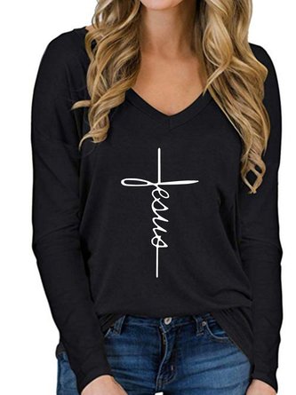 Long Sleeve Casual Letter T-shirt