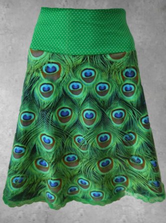 Casual Peacock Feather Cotton-Blend Animal Skirt
