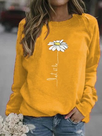 Women Round Neck Sunflower Printed Long Sleeve Sweatshirts