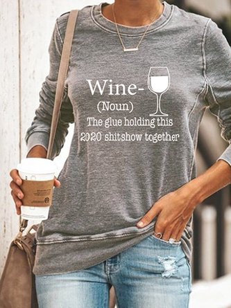 Women Wine Glass Letter Print Casual Slim Sweater