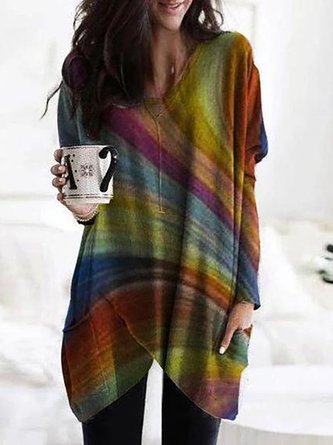 Women Casual Ombre/tie-Dye Shift Long Sleeve Sweatshirt