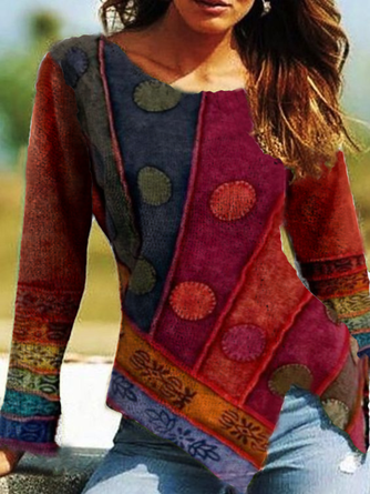 Plus size Printed Casual Long Sleeve Tops