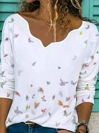 White Casual Floral Printed Long Sleeve Shirts & Tops