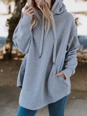 Solid Casual Cotton-Blend Long Sleeve Sweatshirt