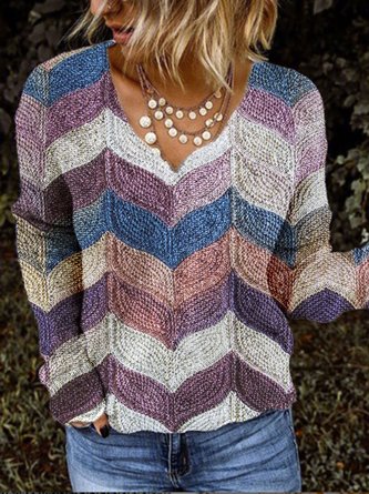 Casual V Neck Leaves Sweater