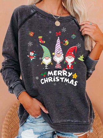 Vintage Christmas Cartoon Casual Cotton Sweatshirt