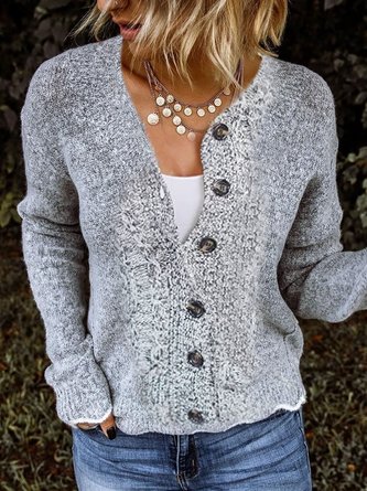 Womens Short Cotton O-Neck Open Front Button Down Knit Cardigan Sweater
