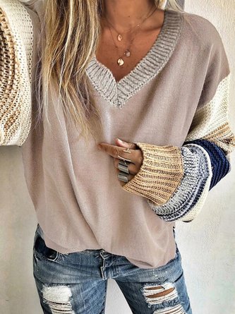Casual Spring V neck Mid-weight High Elasticity Sports Casual Long sleeve Sweater for Women